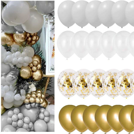 Σύνθεση με 50 Μπαλόνια Γενεθλίων white, gold, gray 40εκ.