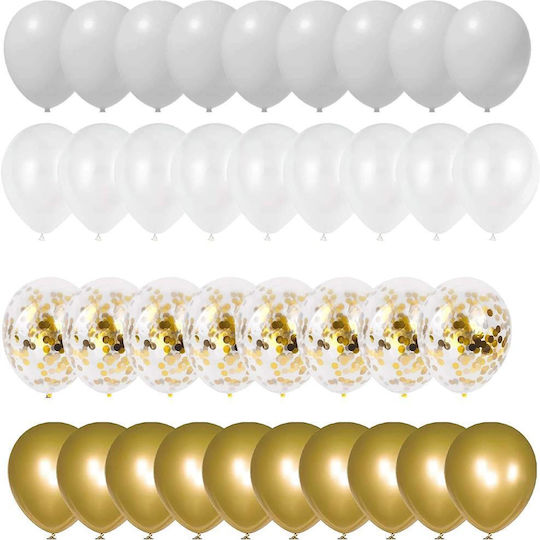 Σύνθεση με 50 Μπαλόνια Γενεθλίων white, gold, gray 40εκ.