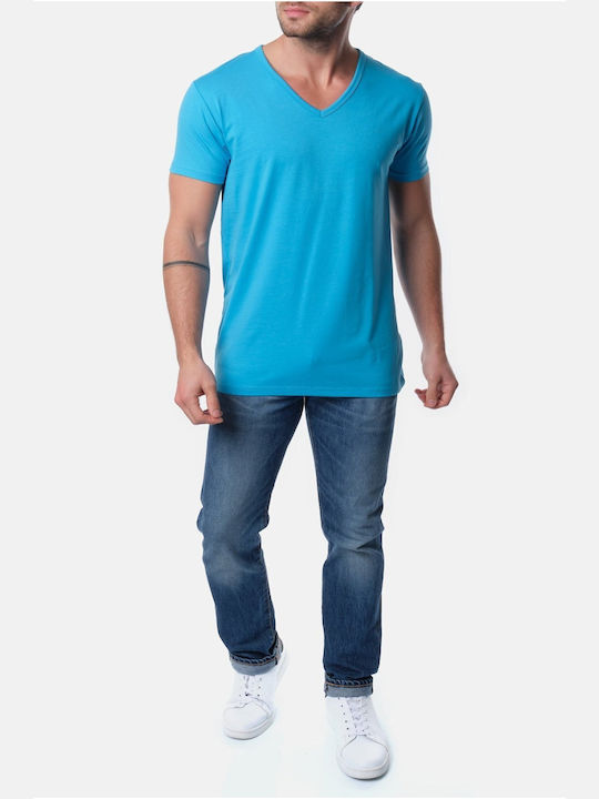 Hopenlife Men's Short Sleeve T-shirt with V-Neck Turquoise