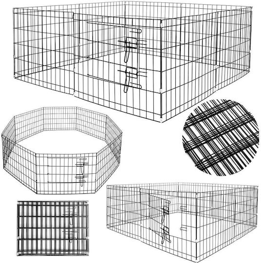Pet Fence Made Iron Configurable Shape Access Door Xxl 120x120x60cm Black