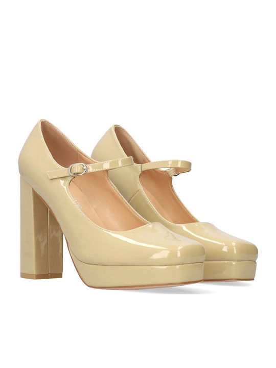 Pumps Mit Plateau Mit Riemen Hochwertige Beige