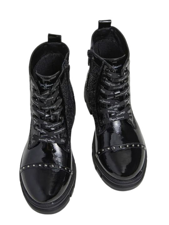 Pepe Jeans Kids Patent Leather Boots with Zipper Black