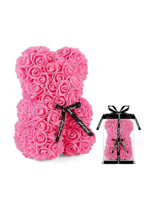 Teddybär aus künstlichen Rosen Fuchsia 25cm in Box Dorosimo
