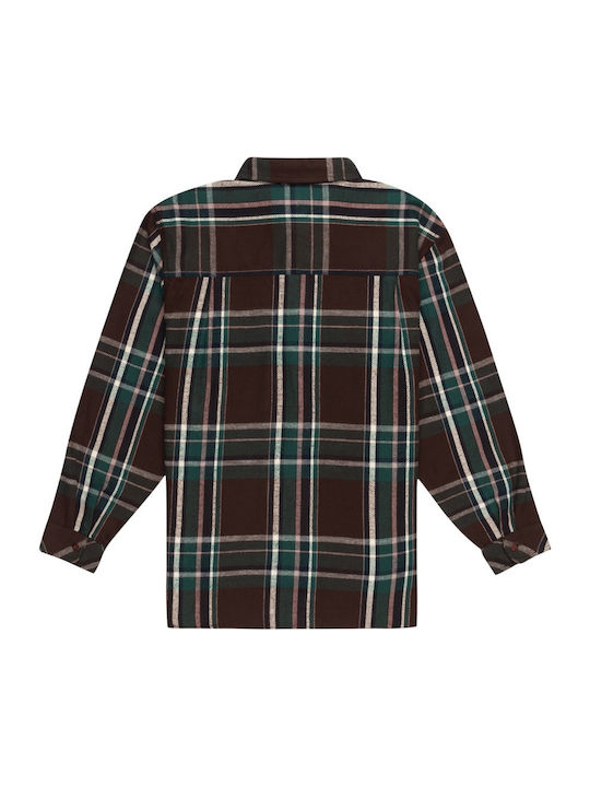 Μακρυμάνικo Overshirt σε Κανονική Γραμμή Καρό Καφέ-πράσινο