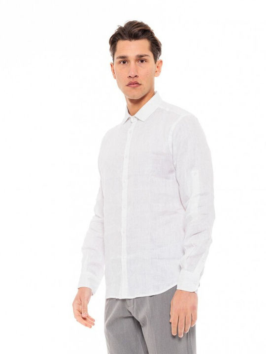 Smart Fashion Men's Shirt Long Sleeve Linen White