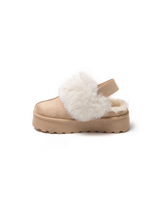 Jomix Winter Women's Slippers with fur in Beige color