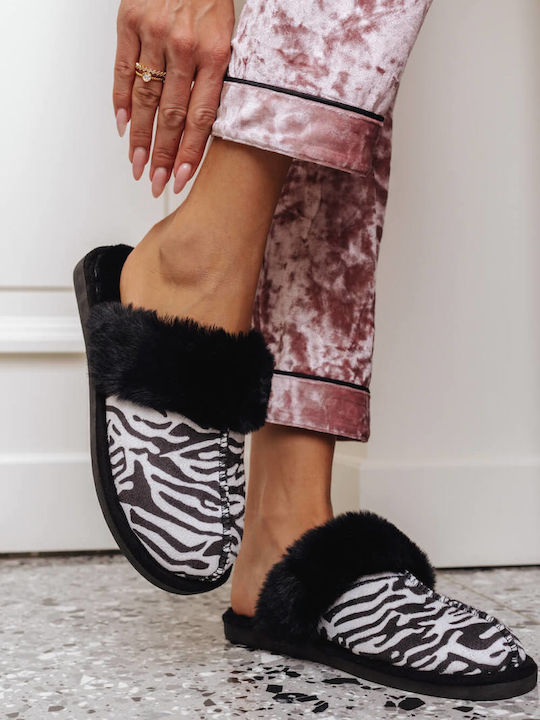 Ζεβρέ Ζεστές Γούνινες Παντόφλες Animal Print