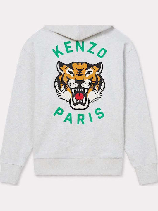 Lucky Tiger Long Women's Sweatshirt with Hood Gray