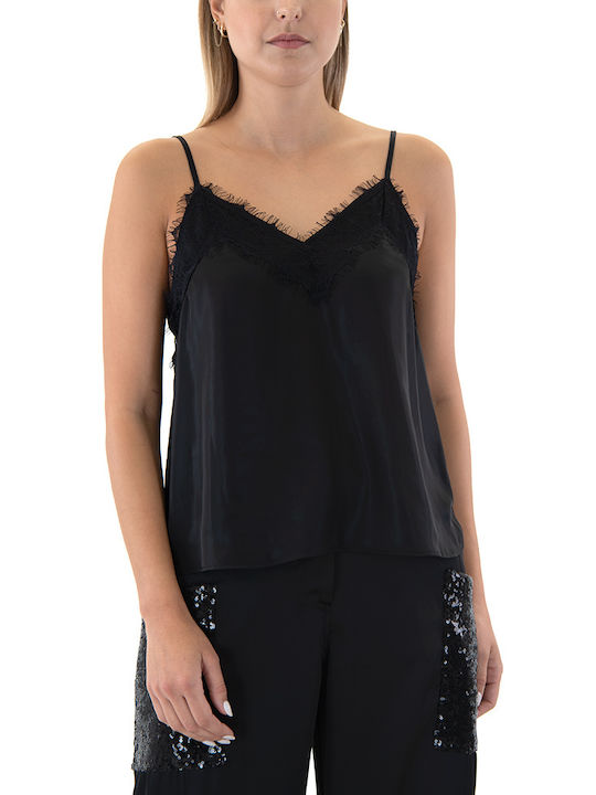 Zoya Women's Satin Lingerie Top with Lace Black