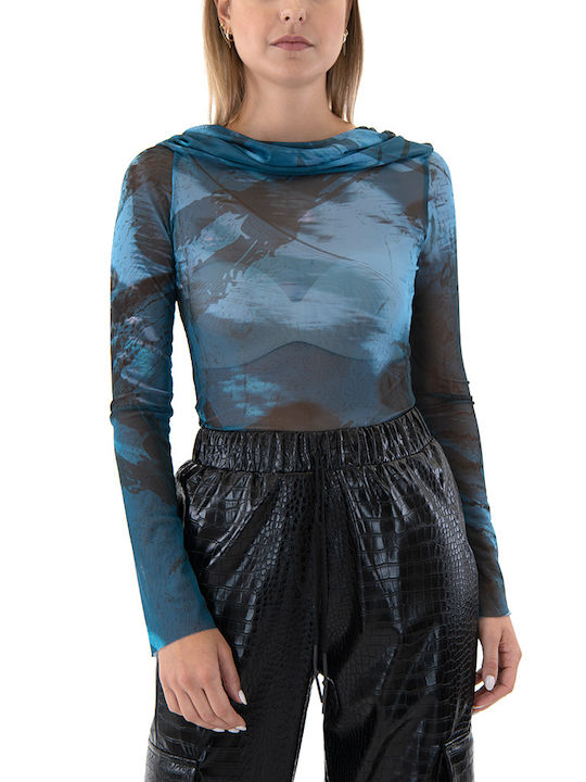 Black n Black Women's Blouse Long Sleeve Drape Blue