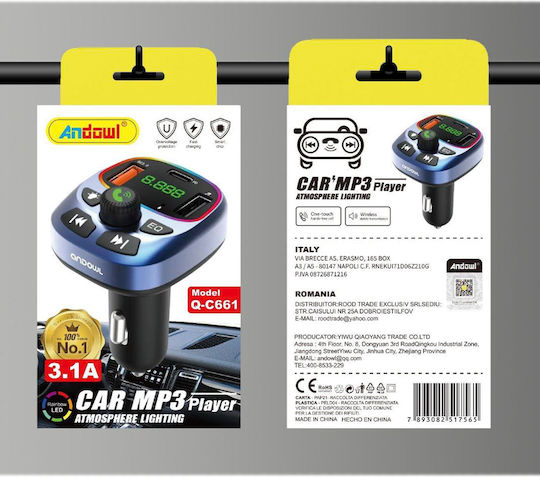 Andowl FM Transmitter Αυτοκινήτου με Bluetooth / USB