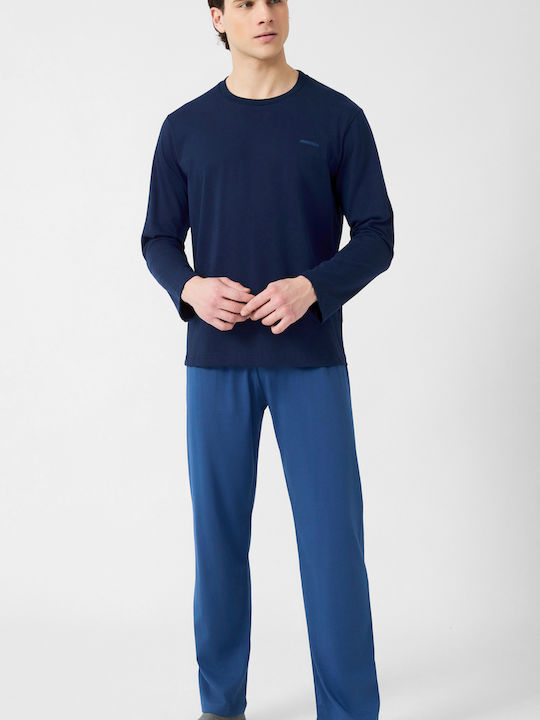 Minerva Men's Winter Cotton Pajamas Set Navy Blue