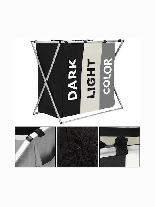 Laundry Basket 3 Compartments Aluminum Frame 60x40x68cm 146 Liters
