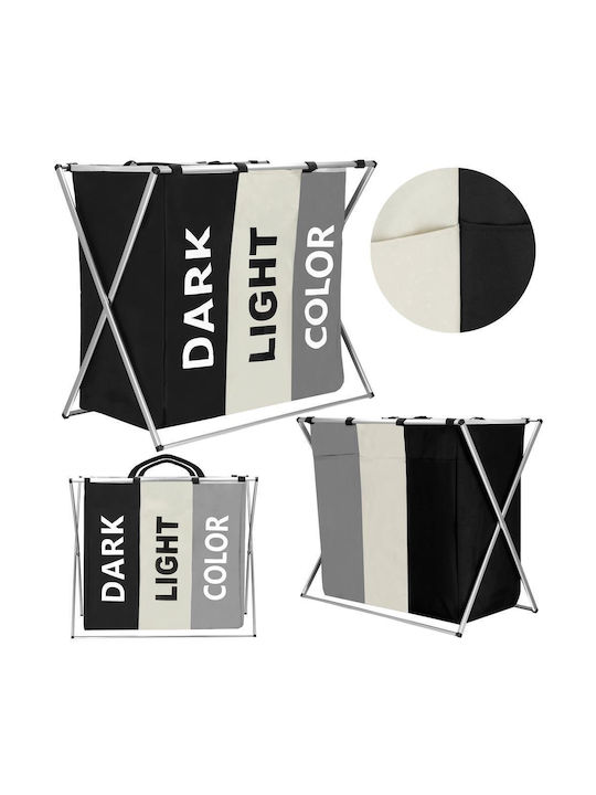Laundry Basket 3 Compartments Aluminum Frame 60x40x68cm 146 Liters