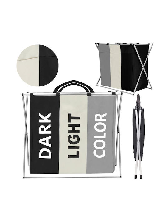 Laundry Basket 3 Compartments Aluminum Frame 60x40x68cm 146 Liters