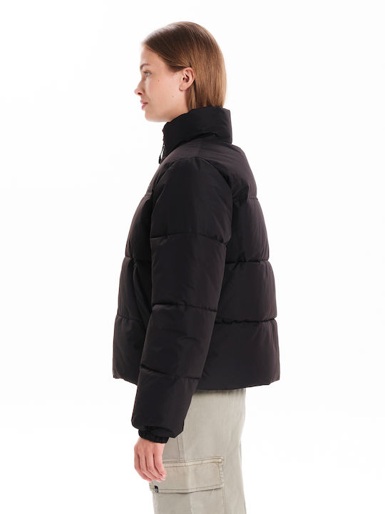 Women's Short Puffer Jacket for Spring or Autumn Black