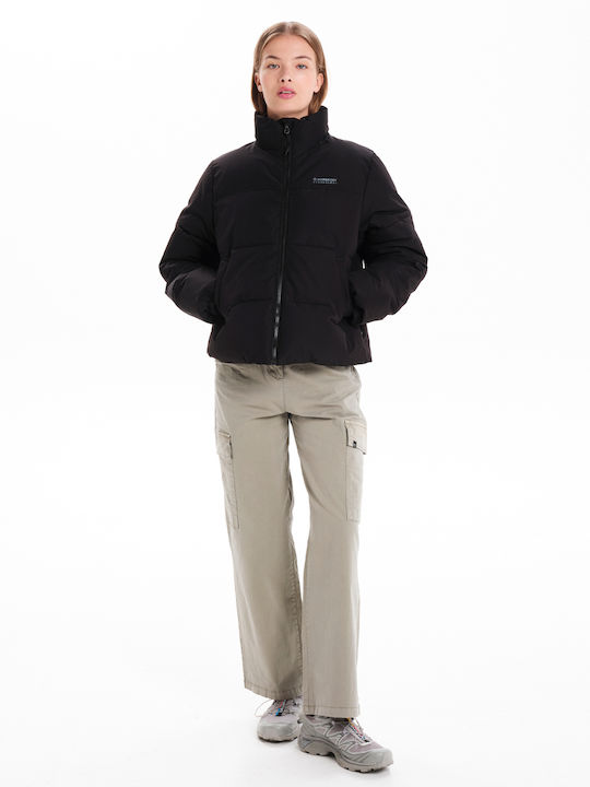 Women's Short Puffer Jacket for Spring or Autumn Black