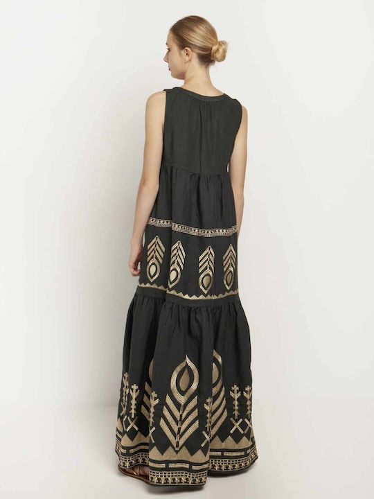 Greek Archaic Kori Summer Maxi Dress Black/Gold