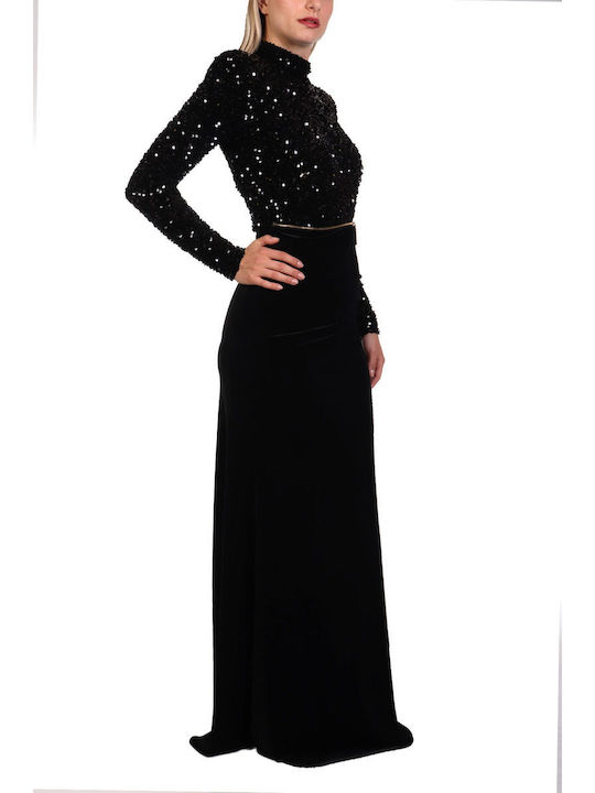 Elisabetta Franchi Maxi Abendkleid Samt Black