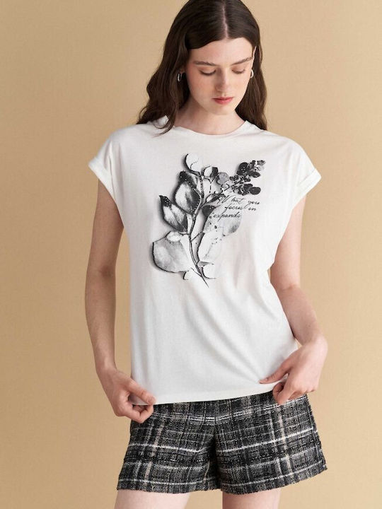 Attrattivo Damen T-shirt Blumen Off White