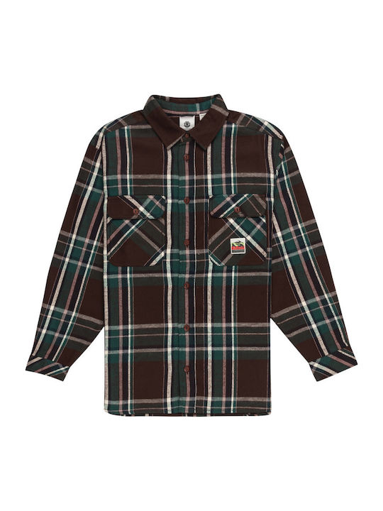 Μακρυμάνικo Overshirt σε Κανονική Γραμμή Καρό Καφέ-πράσινο