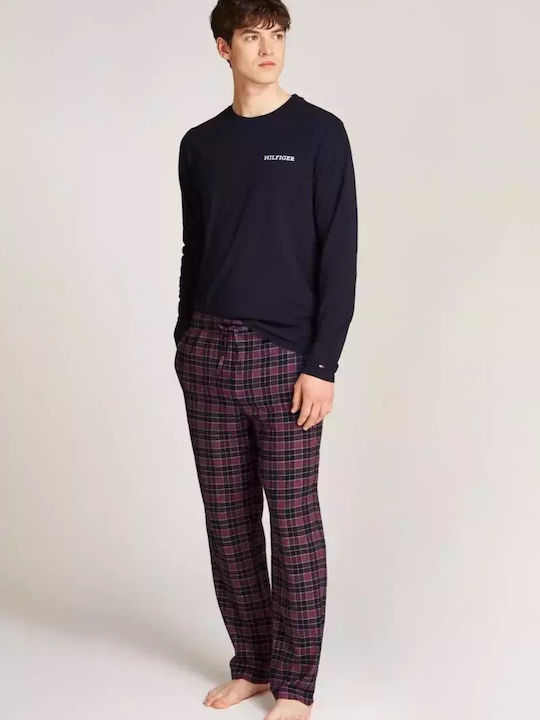 Tommy Hilfiger Χειμερινή Ανδρική Πιτζάμα Βαμβακερή Navy Μπλε