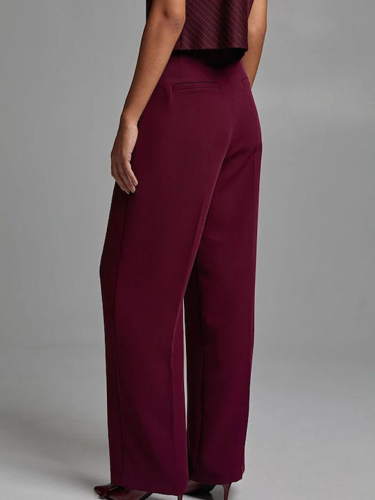 Women's High-waisted Fabric Trousers Regular Fit Bordeaux