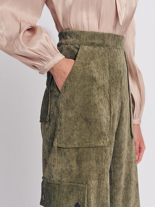 Forel Damen Hoch tailliert Kord Hose in Normaler Passform Khaki