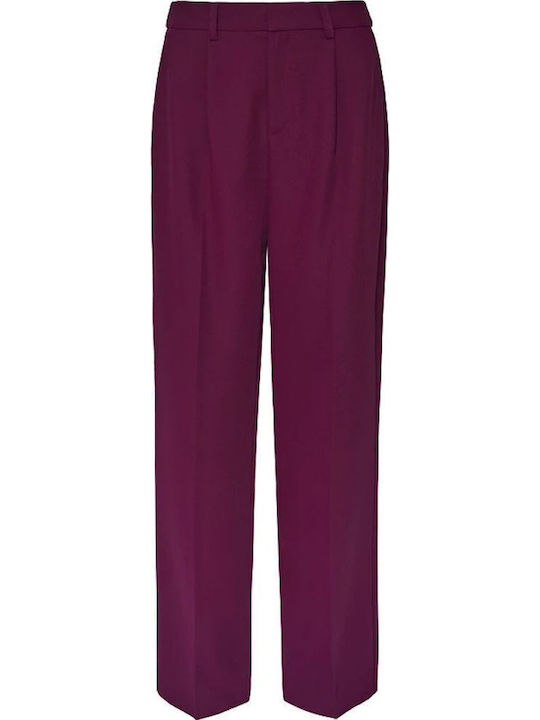 Women's High-waisted Fabric Trousers Regular Fit Bordeaux