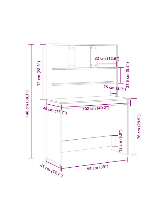 Γραφείο Ξύλινο Καφέ 102x45x148εκ.