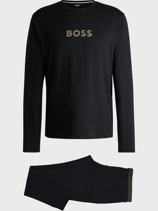 Boss Χειμερινή Ανδρική Πιτζάμα Βαμβακερή Μαύρες
