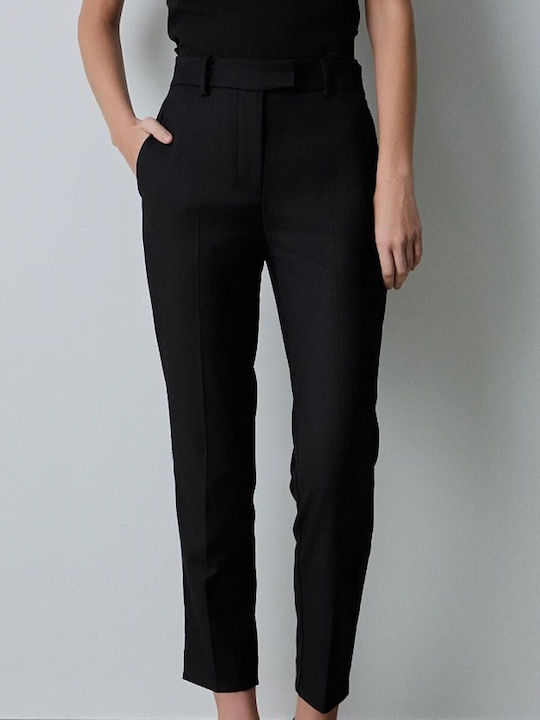 BSB Women's Fabric Trousers with Elastic in Regular Fit Black