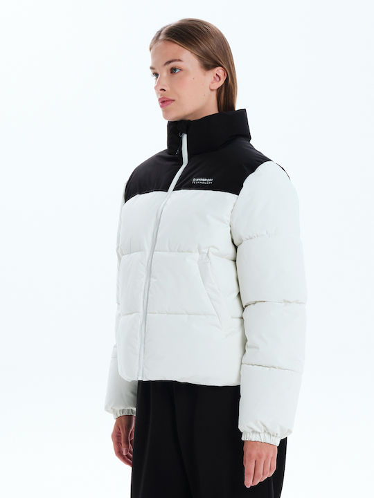 Women's Short Puffer Jacket for Spring or Autumn White