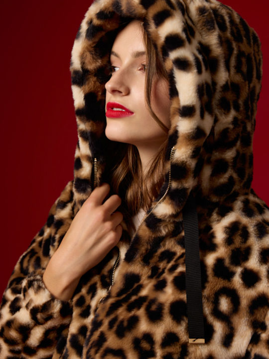 Desiree Women's Long Lifestyle Jacket for Winter with Hood leopard