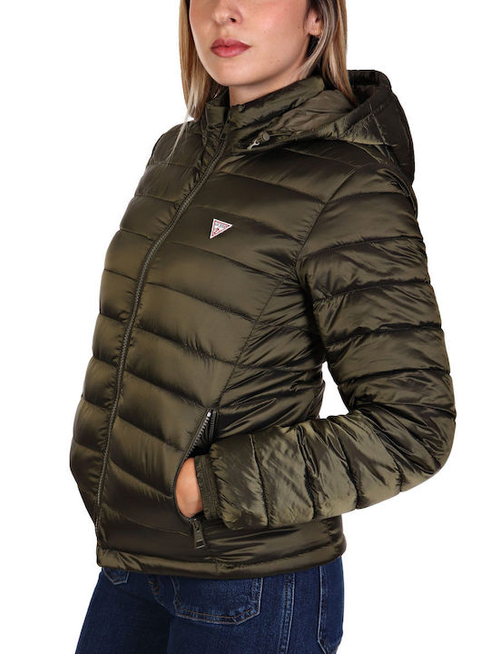 Guess Women's Short Puffer Jacket for Winter Oil Green