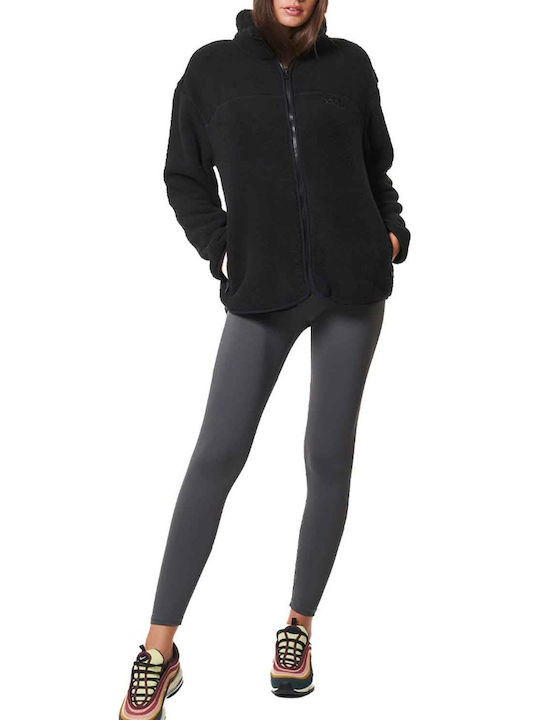 Body Action Women's Short Sports Jacket for Winter with Hood Black