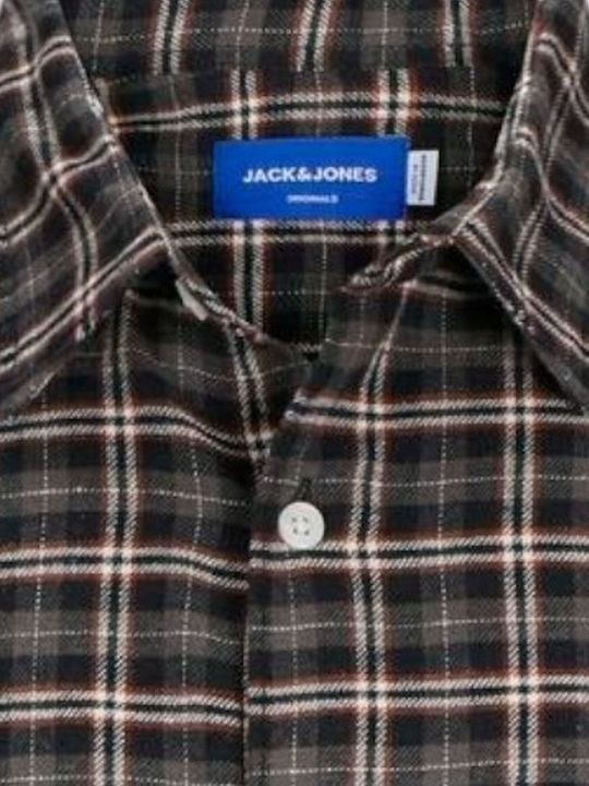 Jack & Jones Men's Shirt Long Sleeve Flannel Checked Pavement