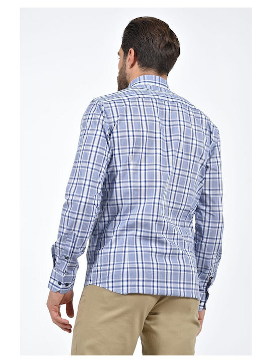 Martin & Co Men's Shirt Long Sleeve Cotton Checked Blue