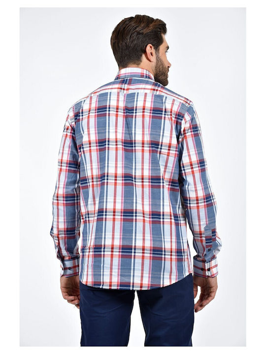 Martin & Co Men's Shirt Long Sleeve Cotton Checked Blue-Red