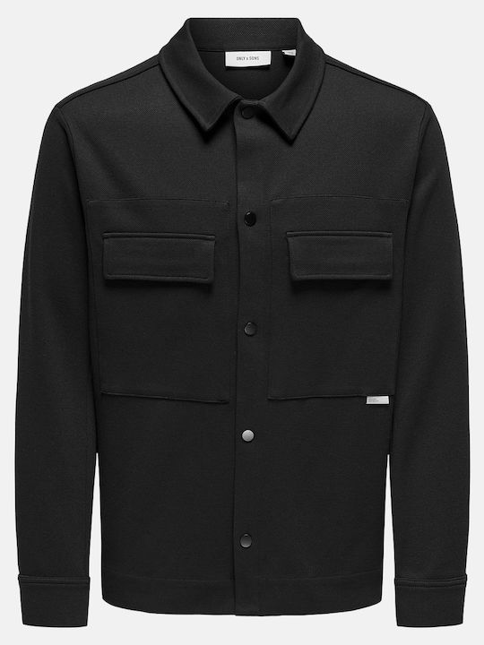 Langärmeliges Overshirt in Normale Passform Schwarz