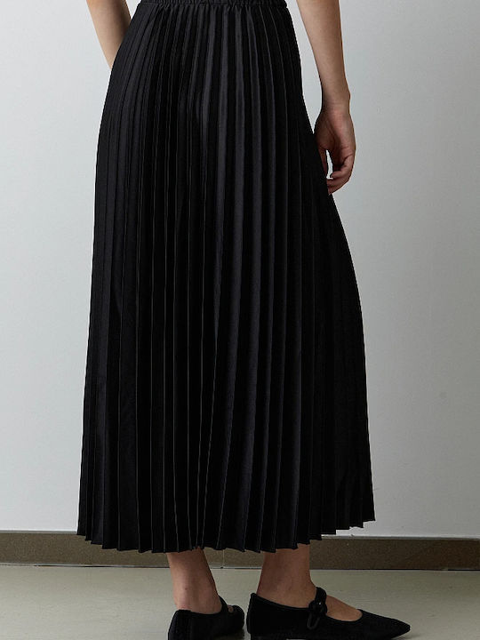 BSB Satin Pleated Midi Skirt Black