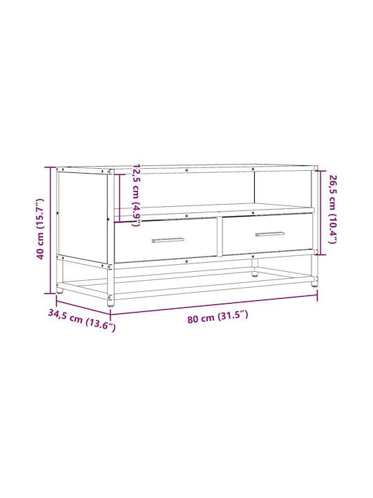 TV Stand Made of Metal and Brown Oak M80xD34.5xH40cm