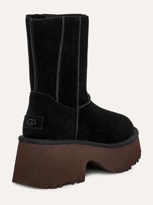 Classic Twin Seam New Heights Suede Women's Ankle Boots with Medium Heel Black