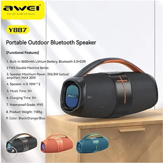 Awei Y887 Ηχείο Bluetooth 20W με Διάρκεια Μπαταρίας έως 5 ώρες Μαύρο