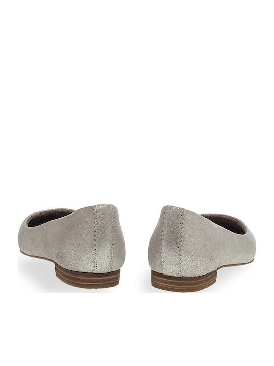 Ballet Flats Δερμάτινες Γυναικείες Μπαλαρίνες Ασημί