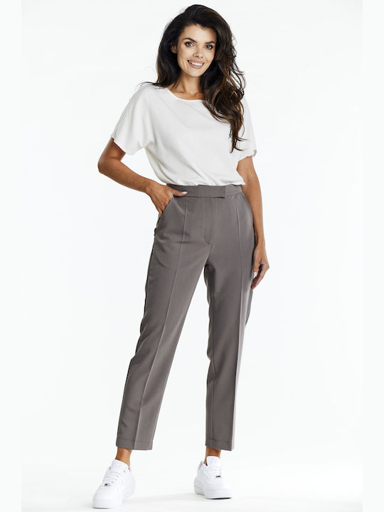 Awama Women's Fabric Trousers in Tapered Line Taupe