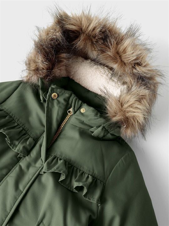 Geci Pentru Copii Parka Lung Cu Captuseala Cu Glugă Verde