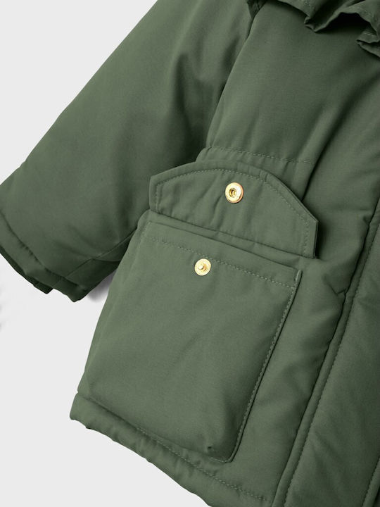 Geci Pentru Copii Parka Lung Cu Captuseala Cu Glugă Verde