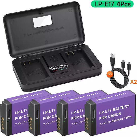 Lp-e17 Battery 4 Pcs Capacity Type-c Charging 4 Battery 1 Charger