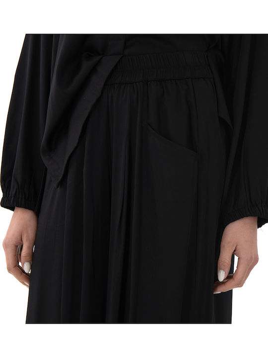Damen Hoch tailliert Stoff Hose Schwarz